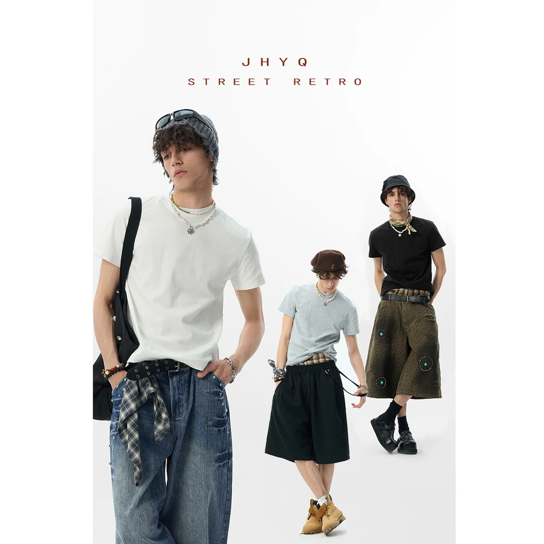 【JHYQ】夏季高级感圆领正肩收腰合身TEE男生运动情侣短袖T恤079
