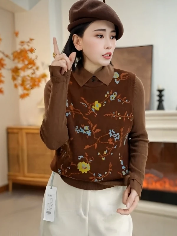 大码胖MM法式针织背心马甲秋季新款显瘦叠穿马夹无袖上衣两件套装