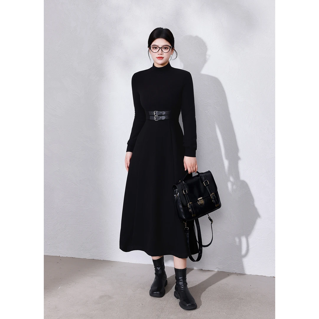 【浪漫重逢】蛋妹大码女装微胖mm秋冬显瘦遮胯气质连衣裙DM23259