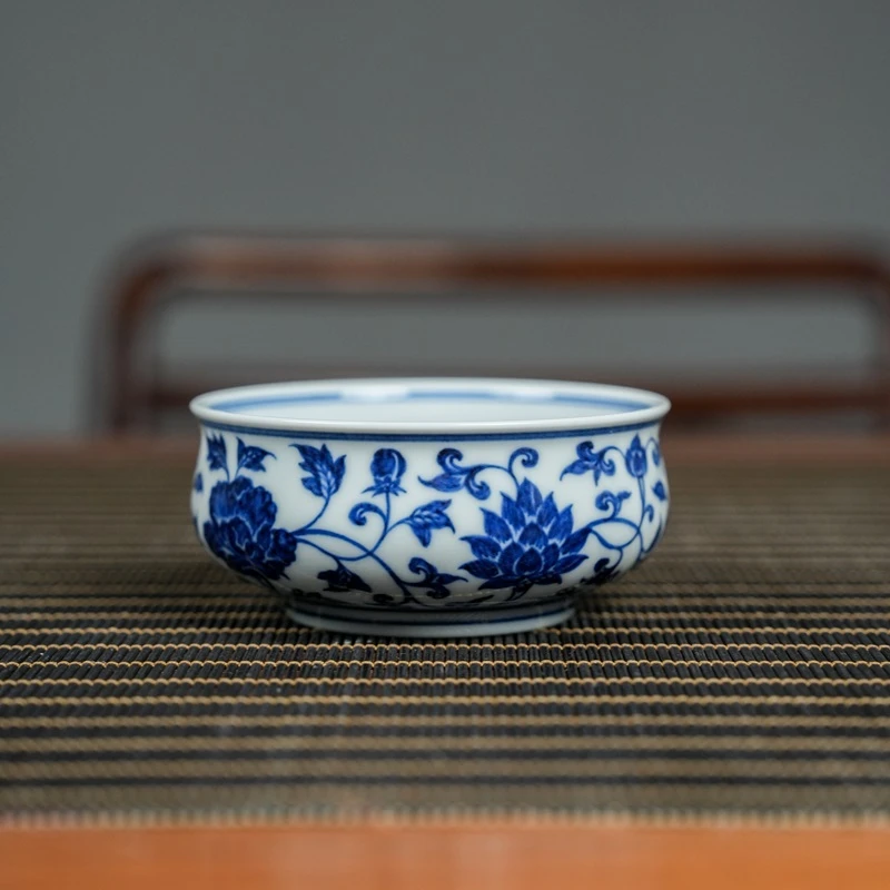 【小乔赏瓷】景德镇手工手绘青尧慕古缠枝花卉炉式杯内葡萄xygy60