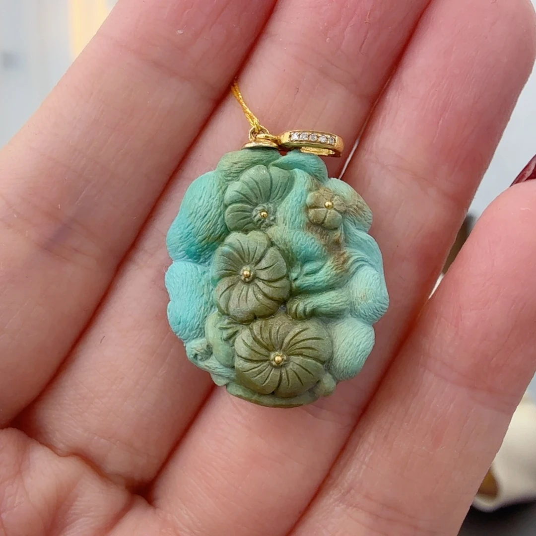 绿松石18K金镶嵌珠宝奇石