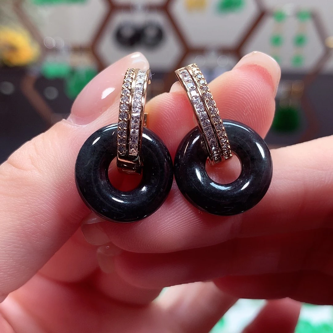 翡翠耳饰未镶嵌天然翡翠