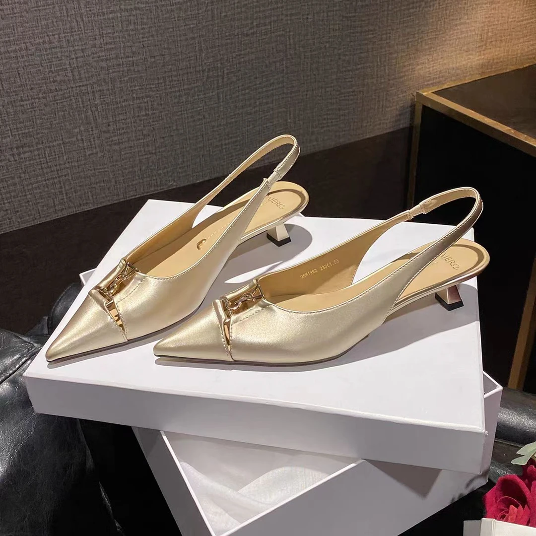 设计感镂空后跟绊带尖头高跟鞋女凉鞋2025春新款性感CKW  52019