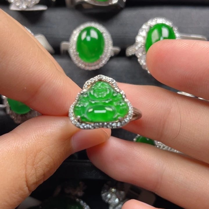 翡翠戒指银S925镶嵌戒指