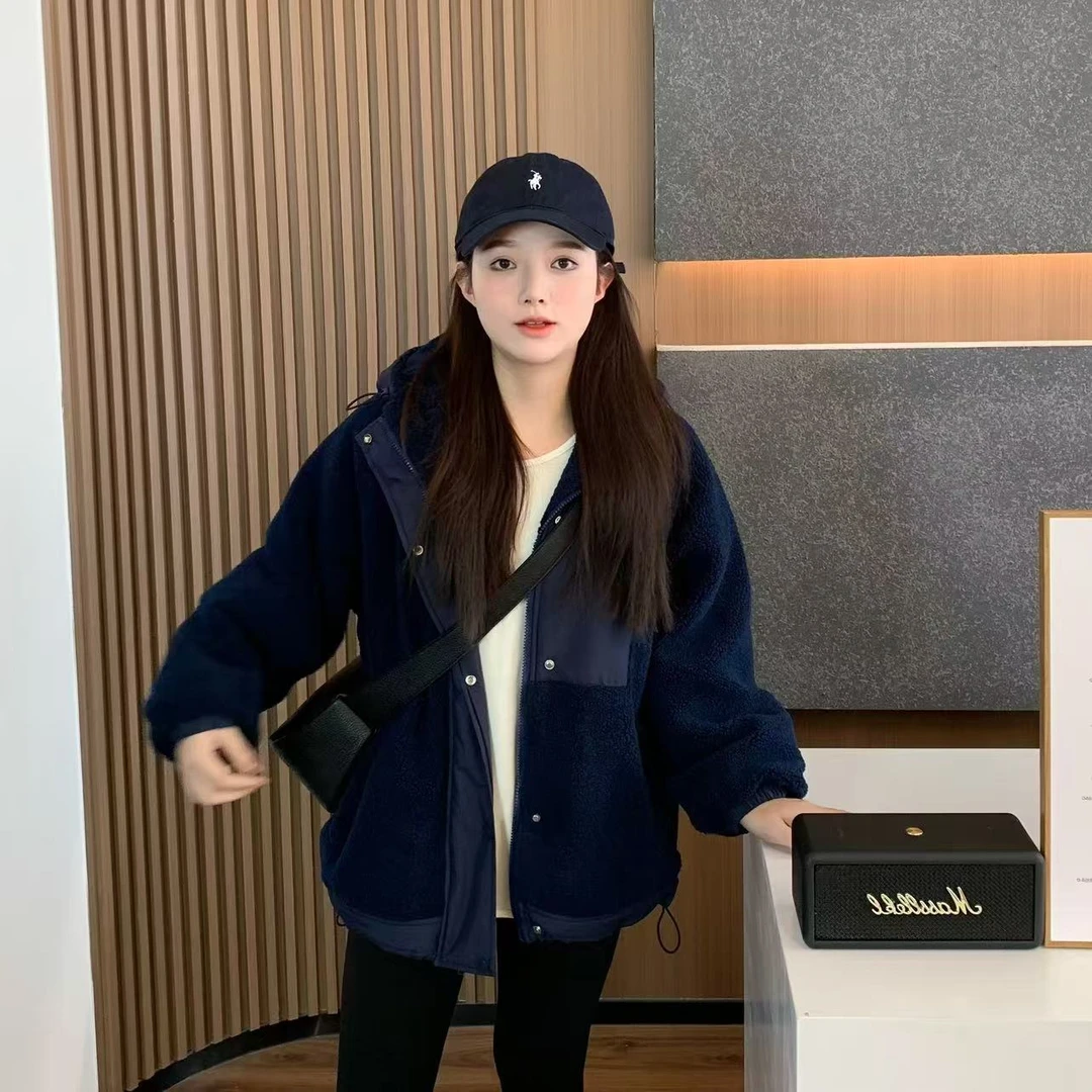 小羽酱小个子定制冬季休闲百搭宽松连帽颗粒绒棉服外套保暖棉衣