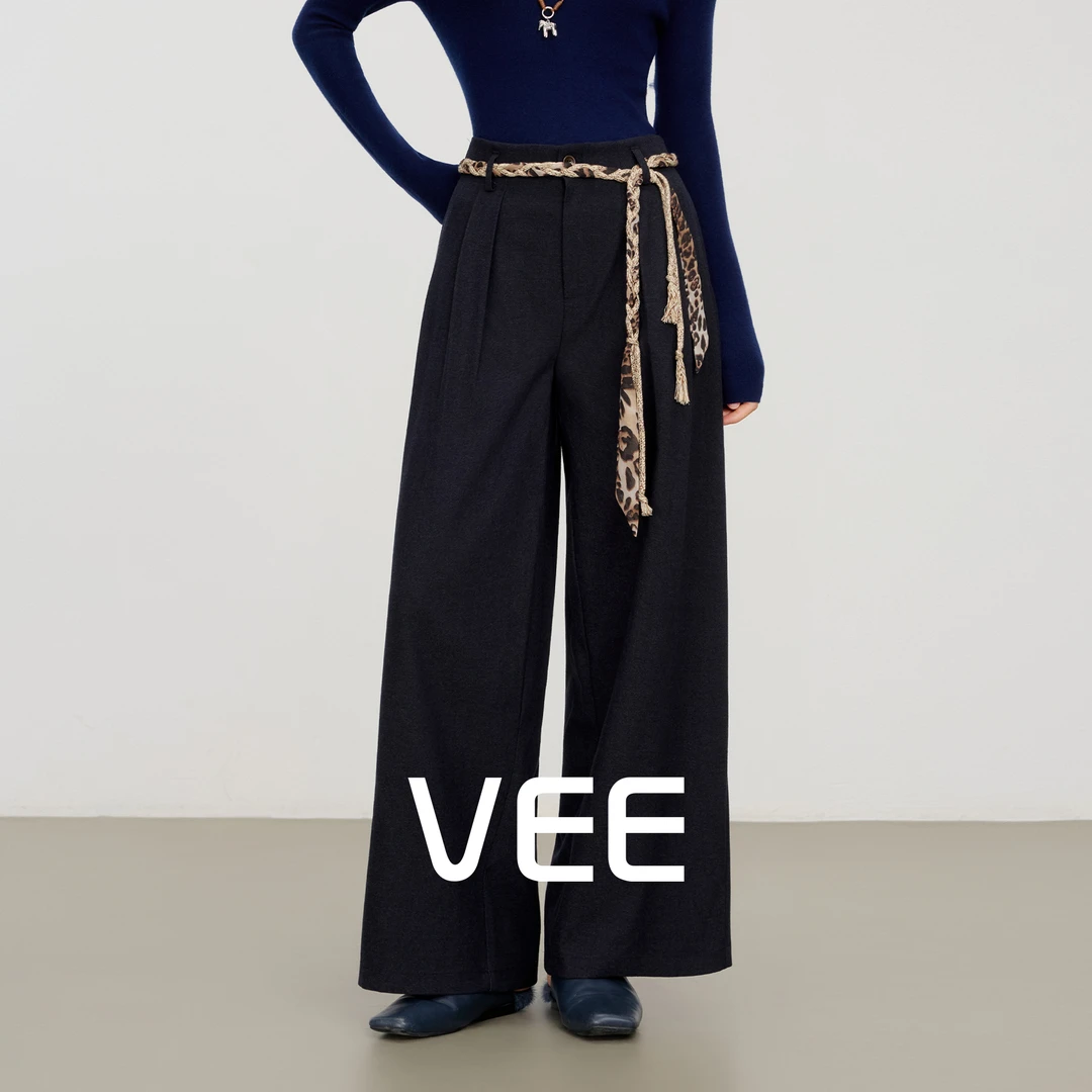 VEE【梨形神裤】休闲裤子女2025新款豹纹腰带宽松藏肉阔腿长裤