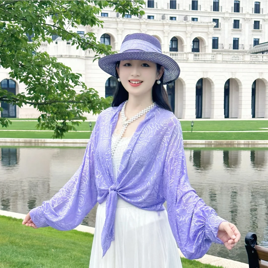 【围奕】2025新款夏季钩花冰丝凉感柔软防晒多色开衫披肩防晒衫