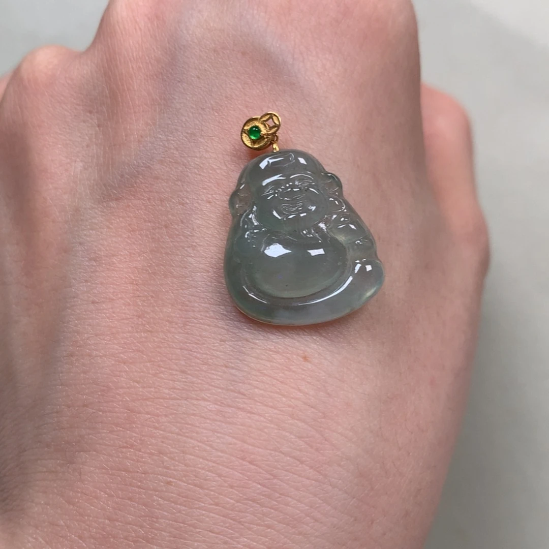 颈饰18K金镶嵌翡翠财爷