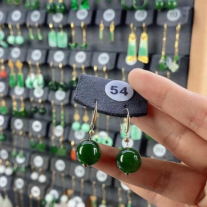 和田玉耳饰18K金镶嵌