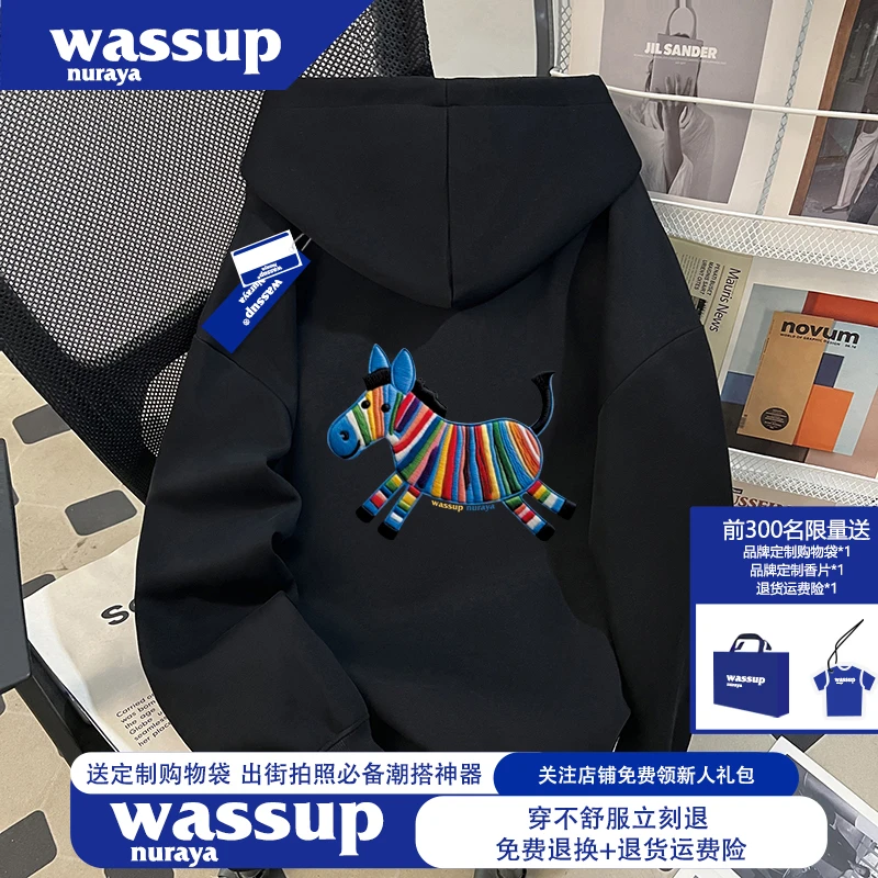 WASSUP NURAYA美式重磅潮牌创意连帽卫衣男秋冬爆款宽松情侣外套