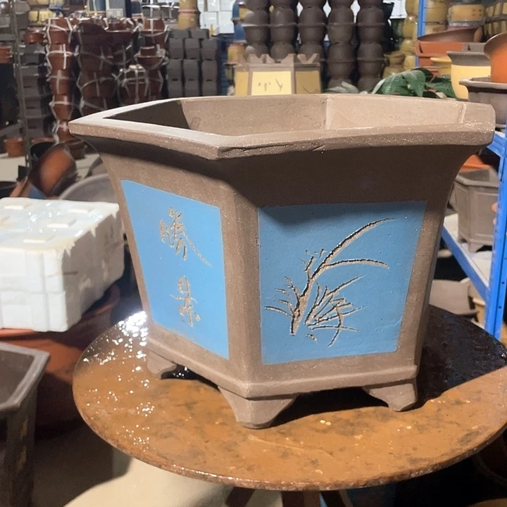 黄****苑40蓝色六方花盆花盆花盆