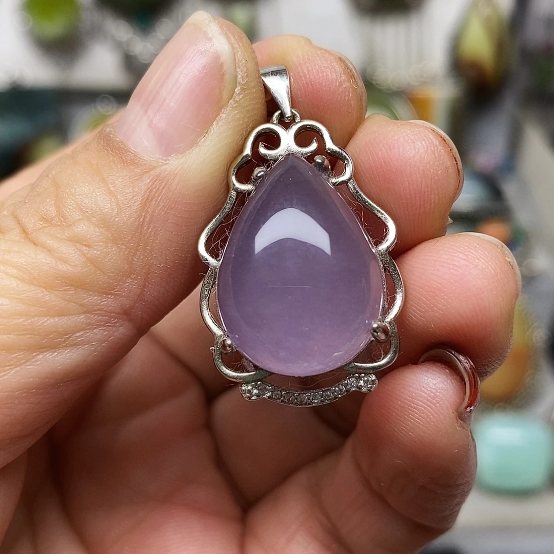 蛇纹石玉银S925镶嵌吊坠