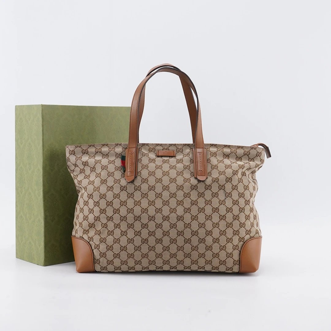 95新 GUCCI/古驰 帆布拼皮 大号 托特包【静文】BGH003690059
