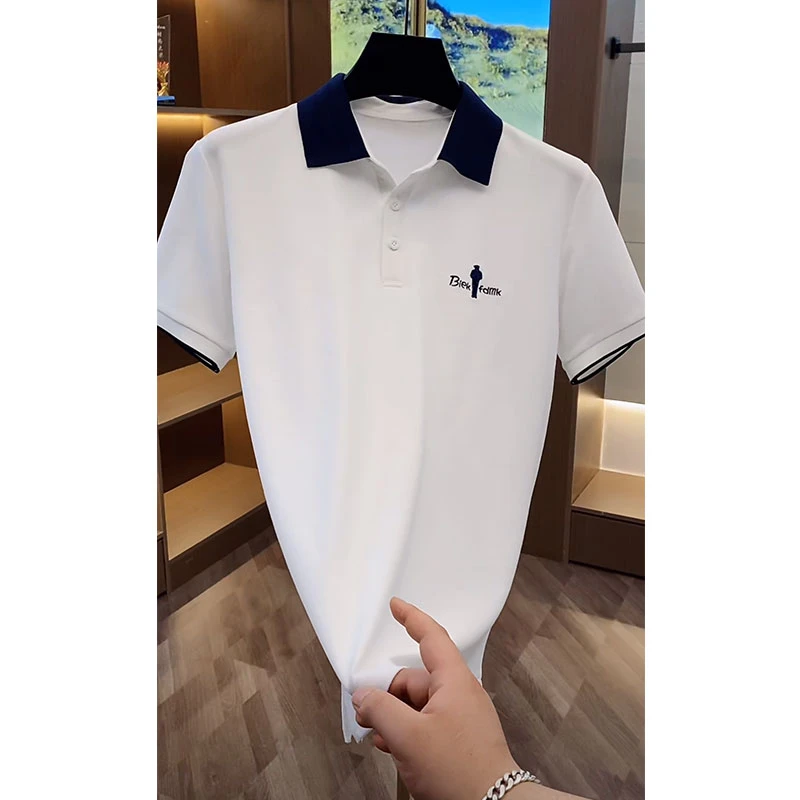欧货轻奢高定大牌男装上衣2025夏季新款字母刺绣撞色Polo领体恤潮