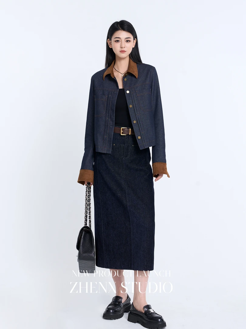 ZHENXI【欲望都市】高个子穿搭立体中长直筒牛仔半裙潮流25QDYY0472