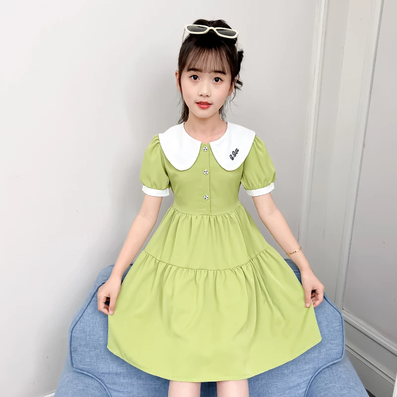 女童夏季连衣裙2025新款洋气儿童学院风翻领公主裙中大童夏装裙子