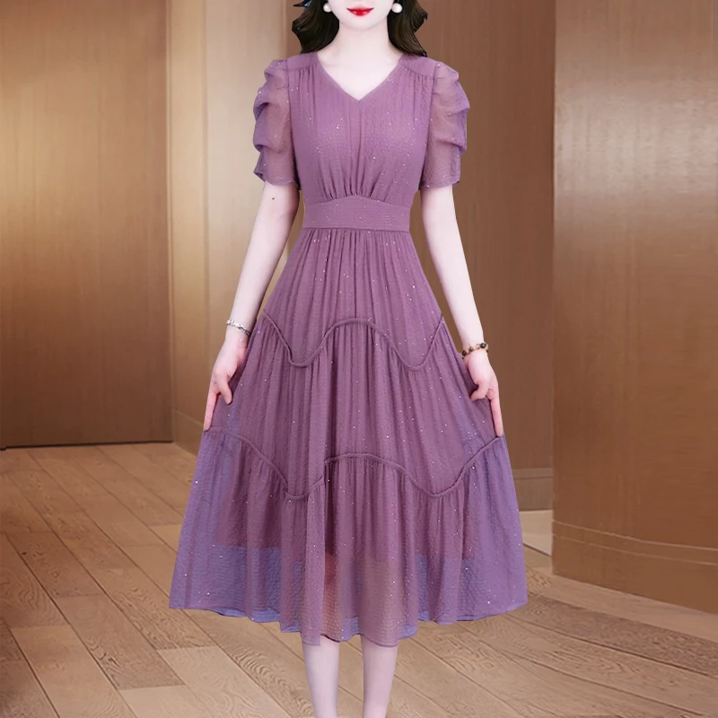 拉夏贝尔轻奢小众高级感女装法式连衣裙子2025夏季喜婆婆洋气减龄