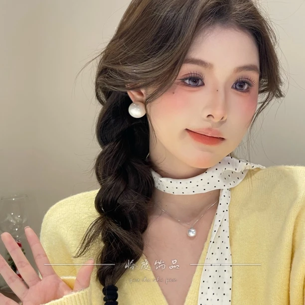 铜合金仿珍珠耳饰 【恰度】百搭气质显脸小复古大点位珠珠耳钉小众