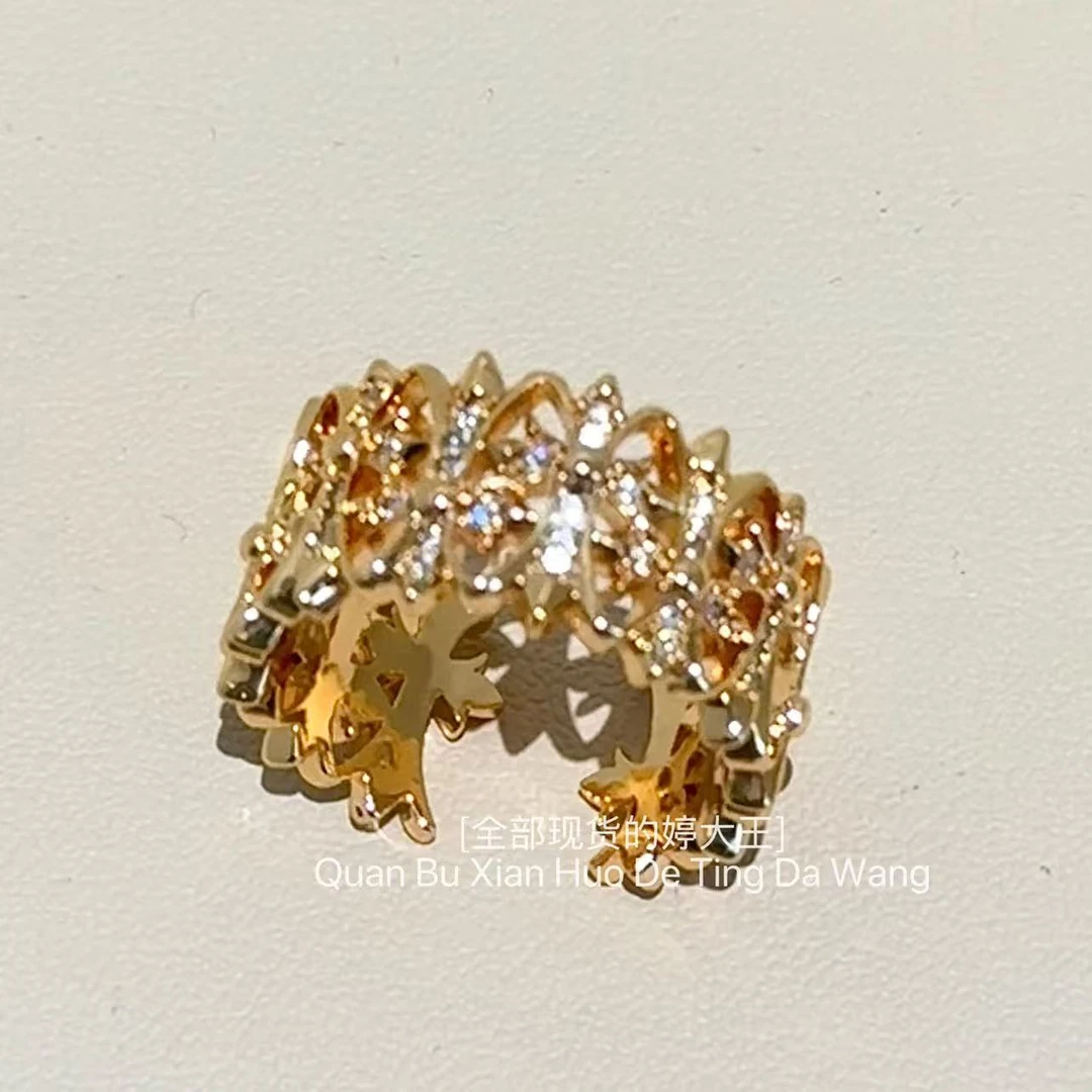 铜合金合成锆石戒指 【宽版金色十字架镶钻戒指】