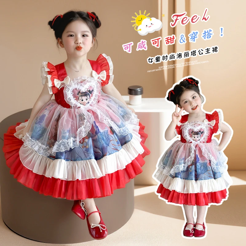 哪吒女童连衣裙2025夏季短袖3-6岁女宝小女孩裙子儿童公主裙洋气