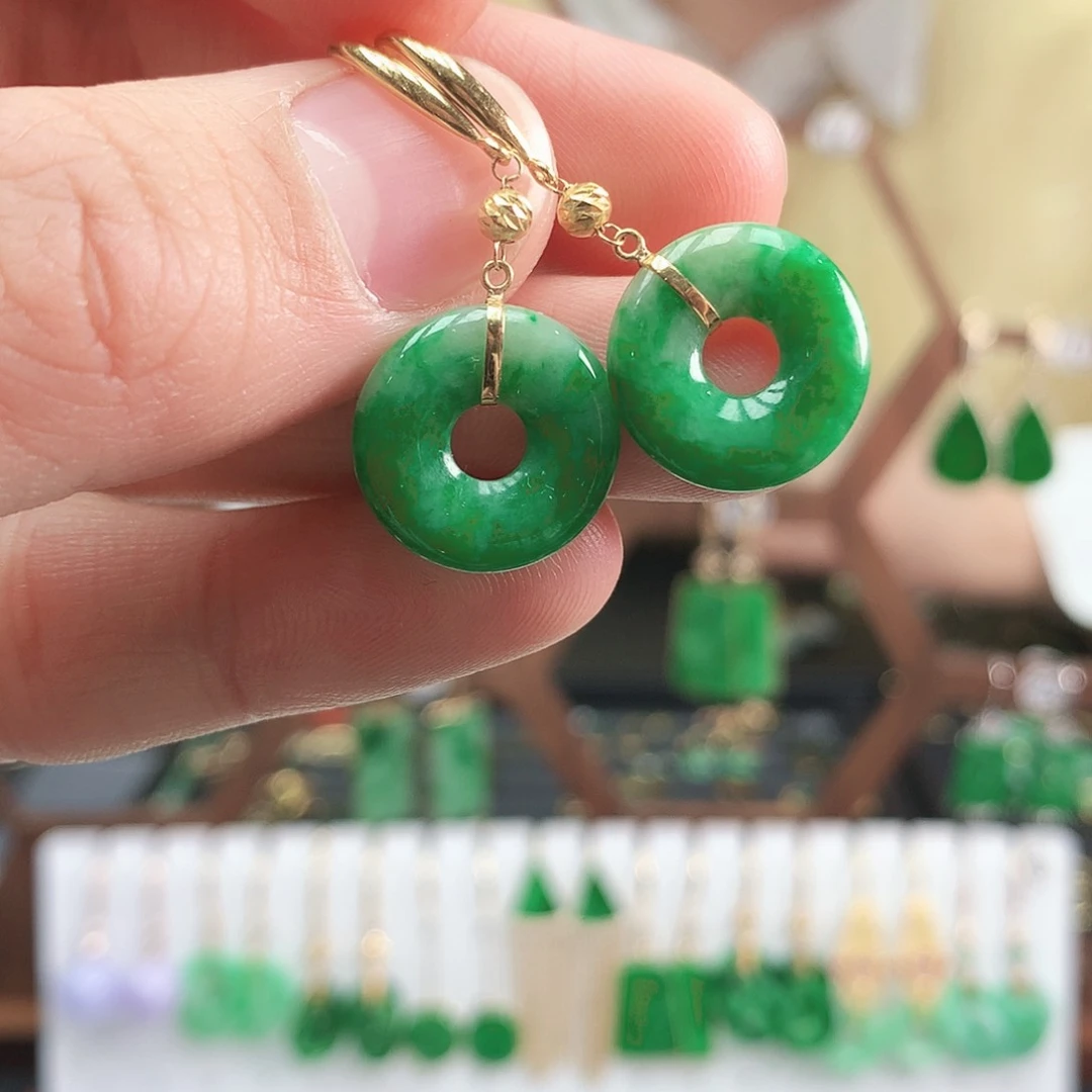 翡翠耳饰18K金镶嵌耳饰