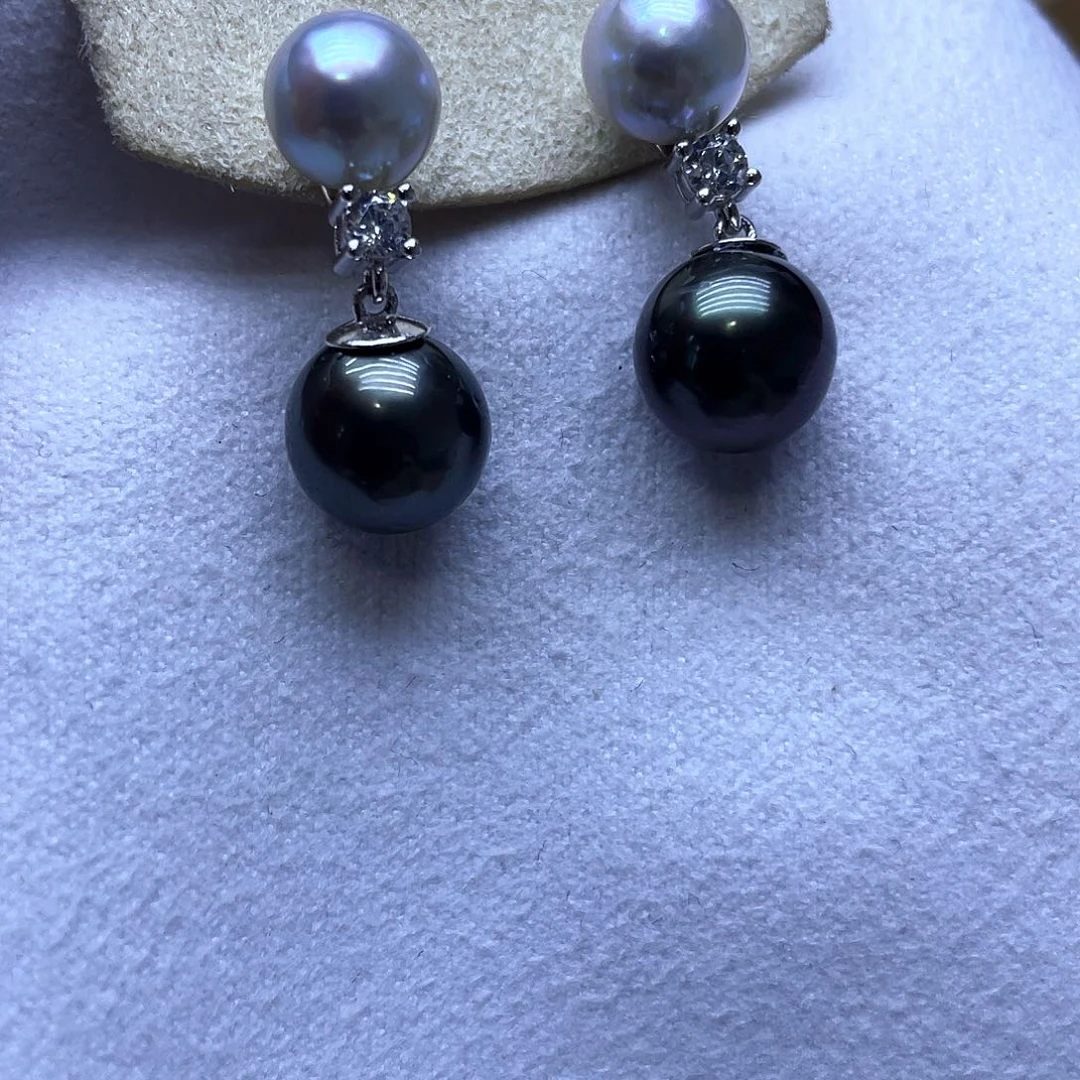 海水珍珠耳饰银S925镶嵌