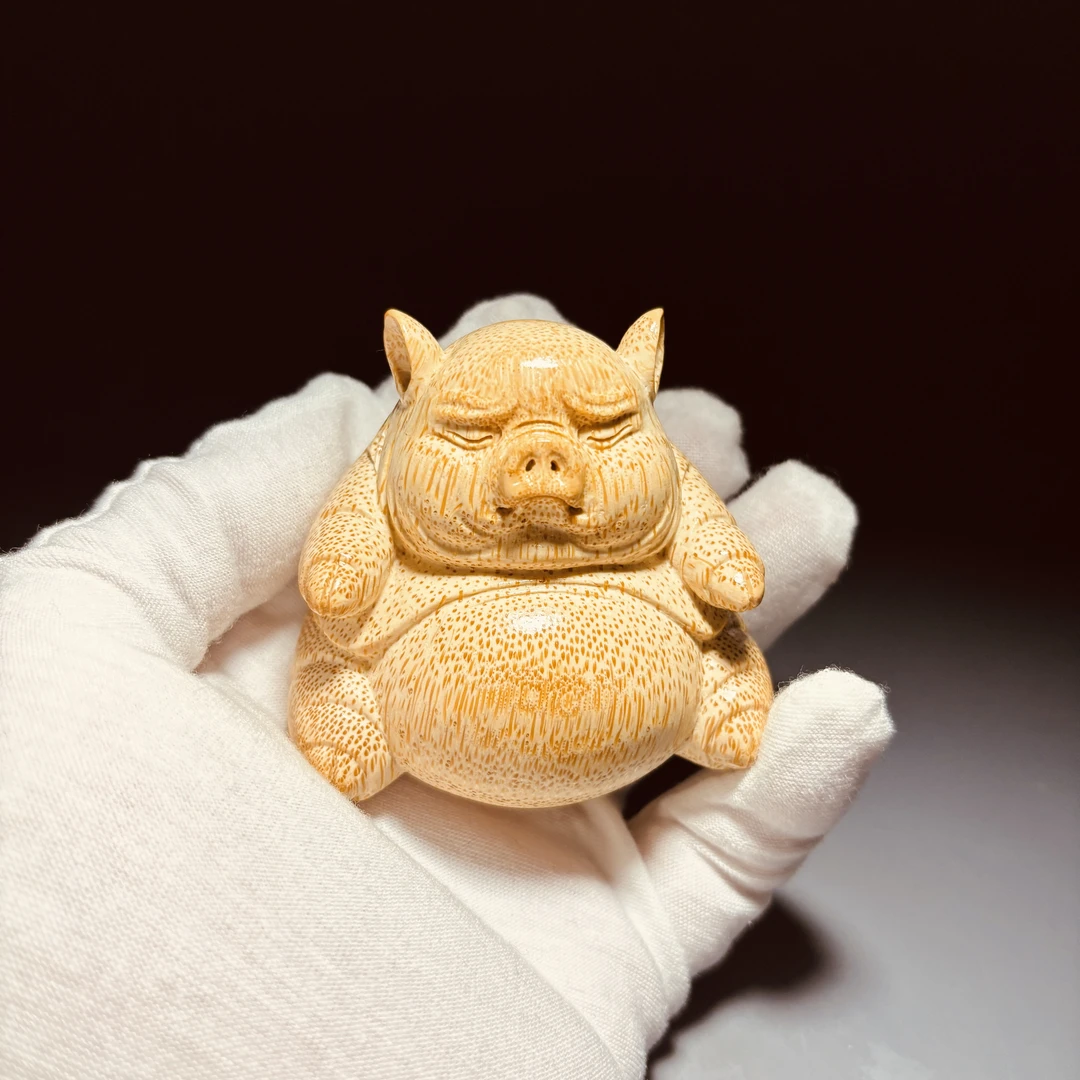 徐锦平福猪手把件竹根雕可爱