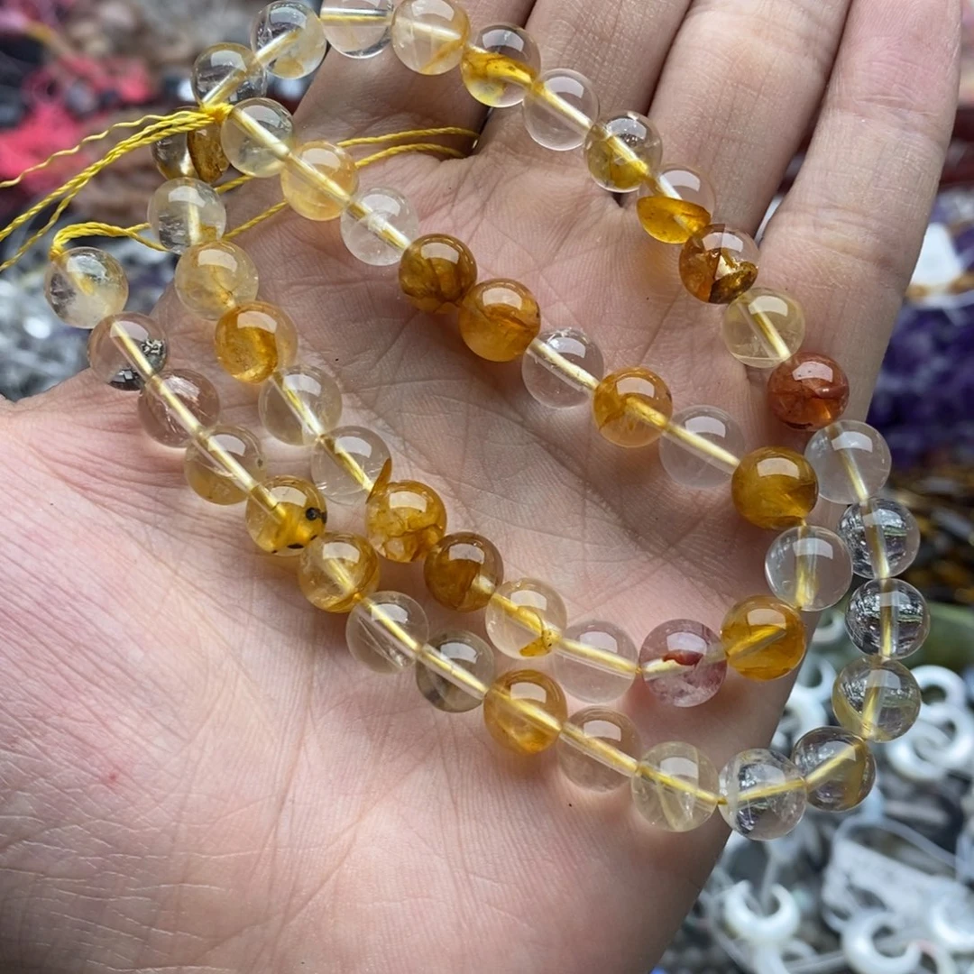 玛瑙/玉髓未镶嵌珠宝半成品一条天然8mm透体黄胶花水晶