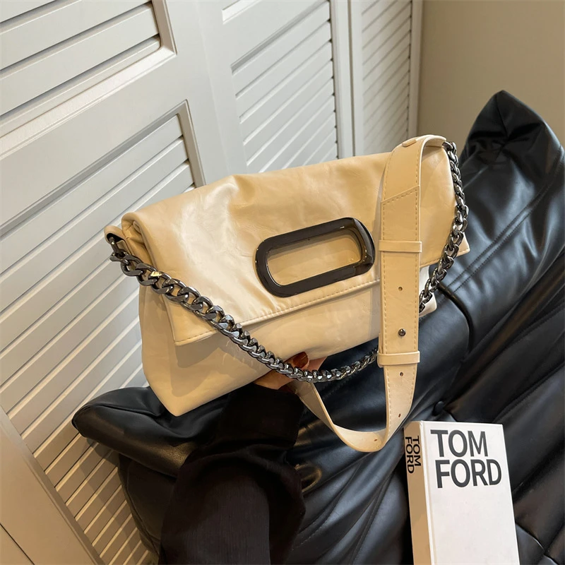 折叠手提包女士单肩链条斜挎方包2025新款软皮菱格托特包大容量