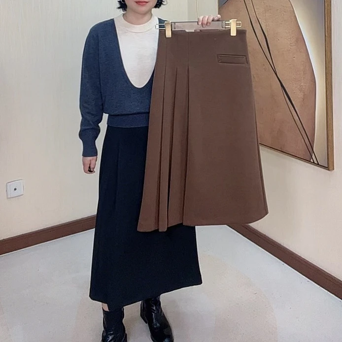 【嫩尼娅】轻奢定制小个子毛呢半身裙女25秋冬新款百搭显瘦百褶A裙