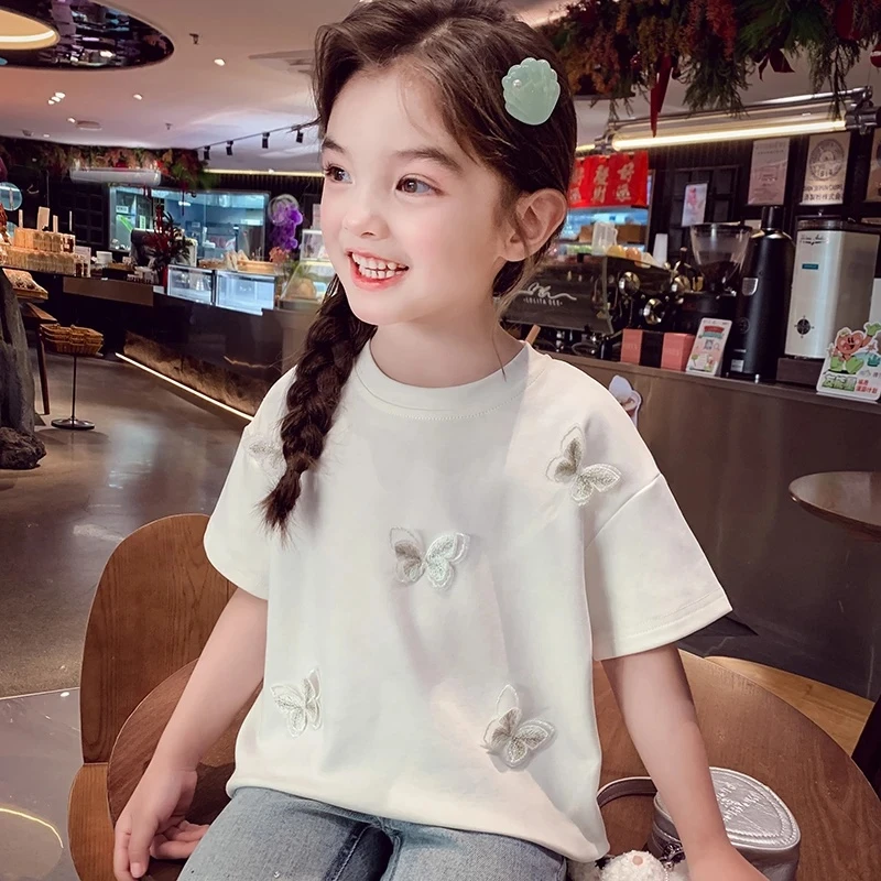 女童短袖T恤夏装2025新款洋气儿童网红休闲上衣小女孩百搭打底衫