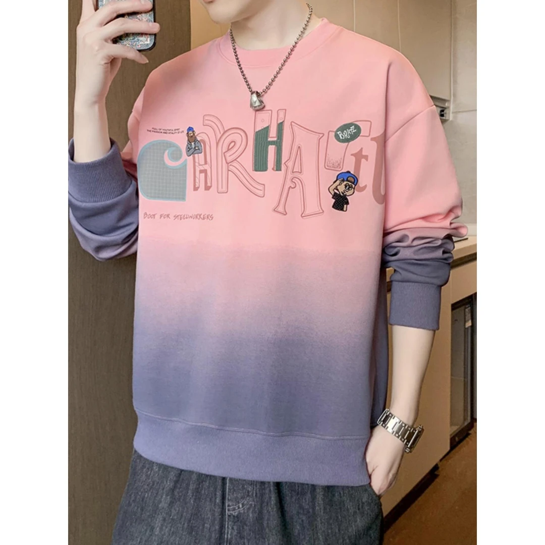 【香港CUFK&轻奢男装】秋季潮牌宽松圆领长袖t恤青少年初中高中学生