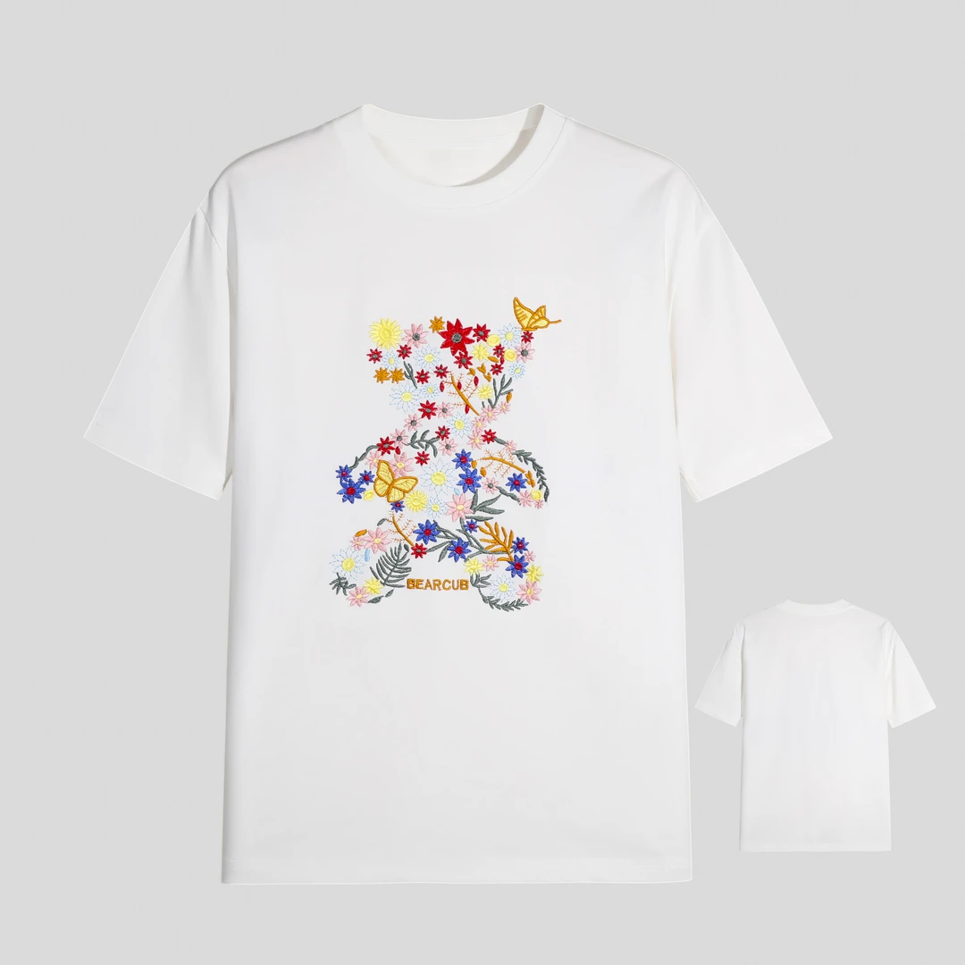 6014夏季2025新款短袖t恤男潮牌ins小熊刺绣圆领半袖透气体恤男士