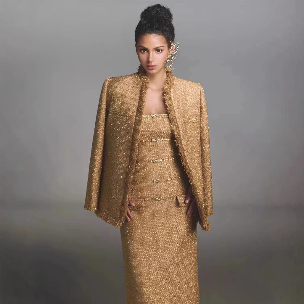 2025秋冬现货小香风重工钉珠流苏粗呢外套女款气质网红女士时尚