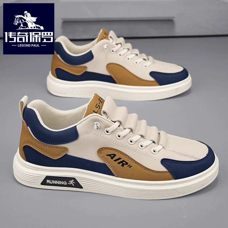 传奇保罗一脚蹬男鞋新款夏季透气男运动休闲防滑软底工作小白板鞋