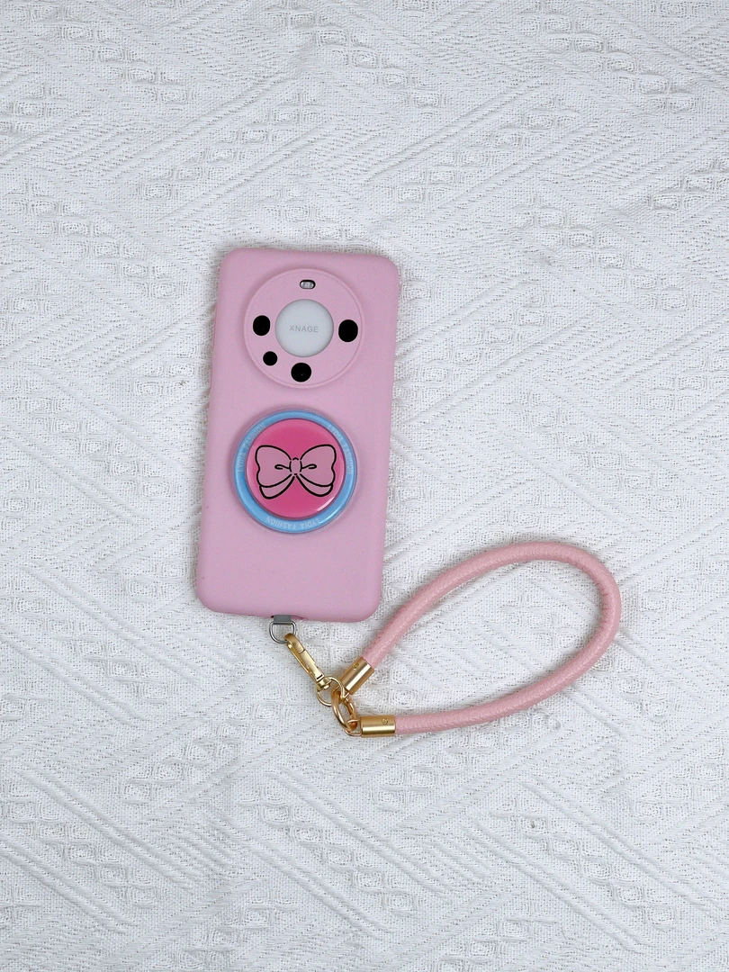 品申原创皮桃粉色蝴蝶结磁吸支架手提皮绳适用华为mate70手机壳