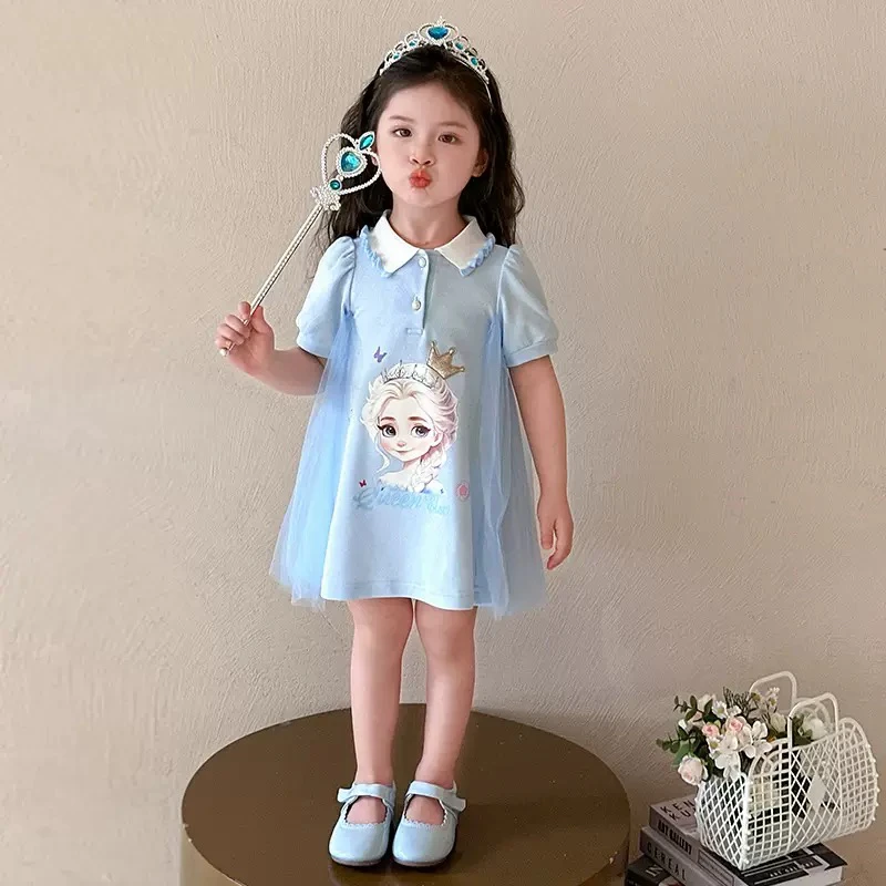 女童连衣裙夏季儿童POLO领洋气冰雪夏装薄款女宝宝网纱艾莎公主裙