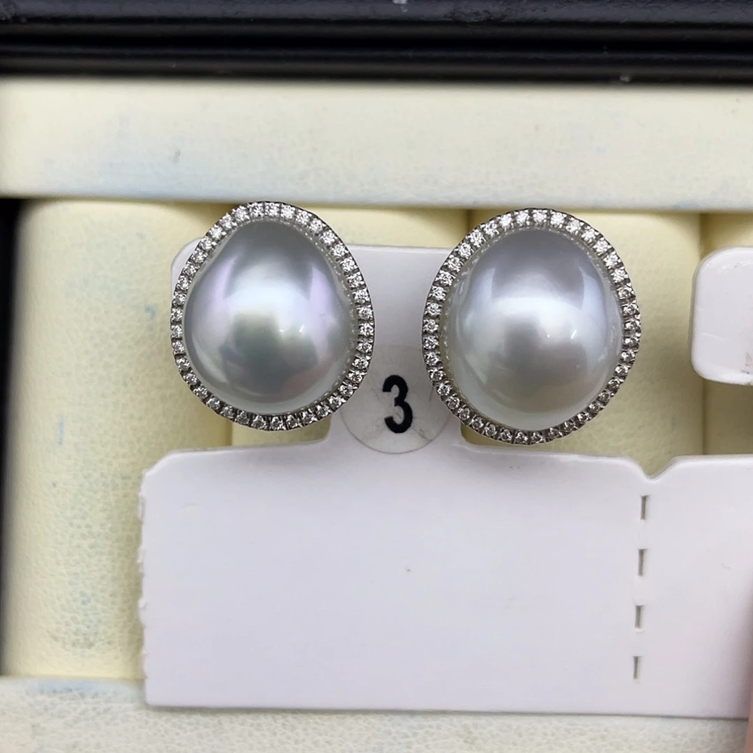 定制海水珍珠银S925镶嵌耳饰