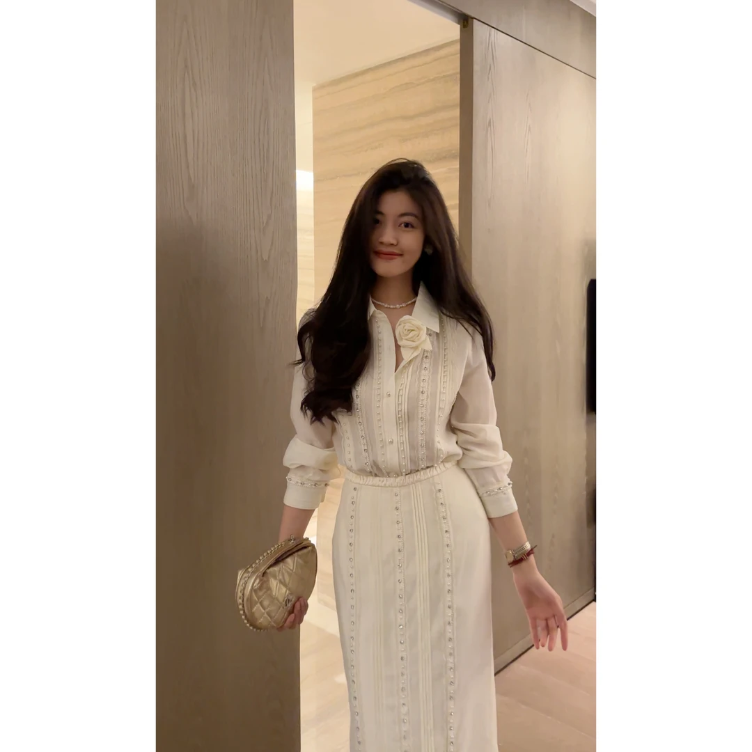 【N·COU】25春新款【优雅与共】别致名媛风钉珠衬衫套装