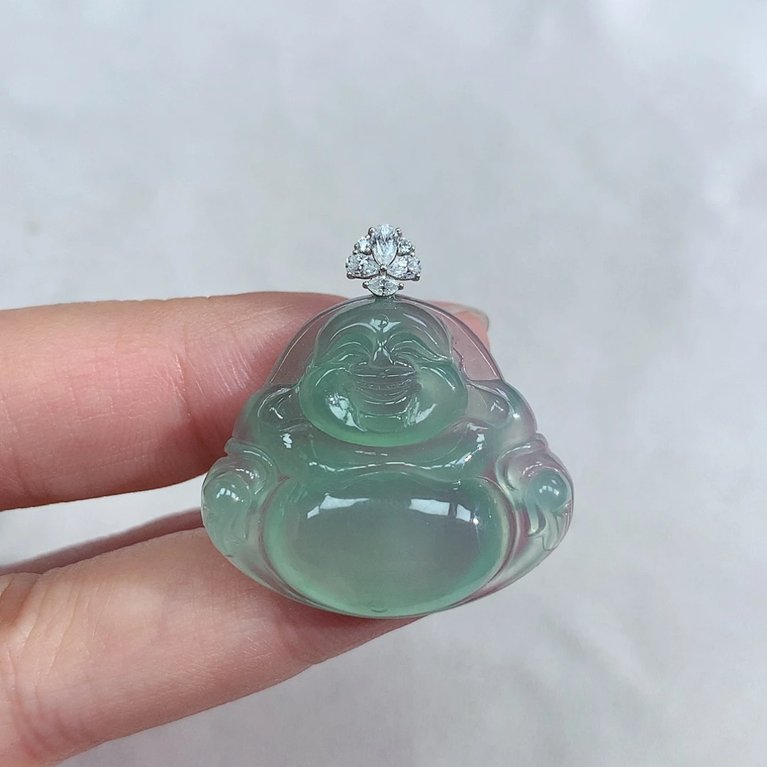 翡翠18K金镶嵌颈饰佛公