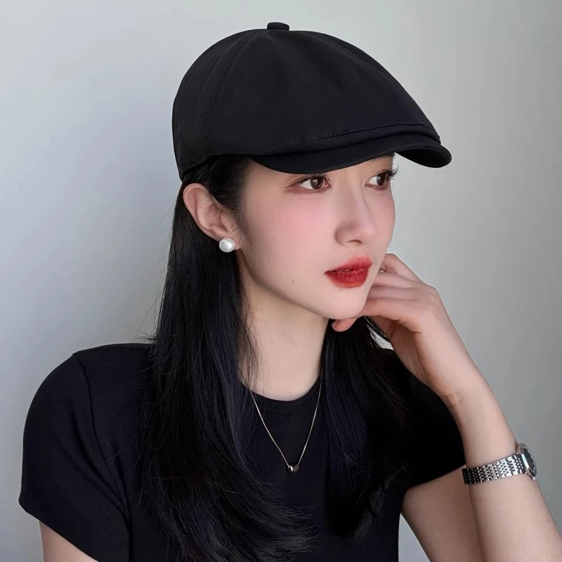 纯色前进帽男女休闲贝雷帽时尚短檐鸭舌帽英伦风画家帽报童帽子男