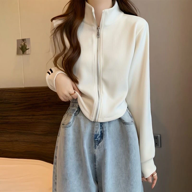 修身链短款开衫卫衣2025春秋新款小个子无帽半高领运动上衣外套