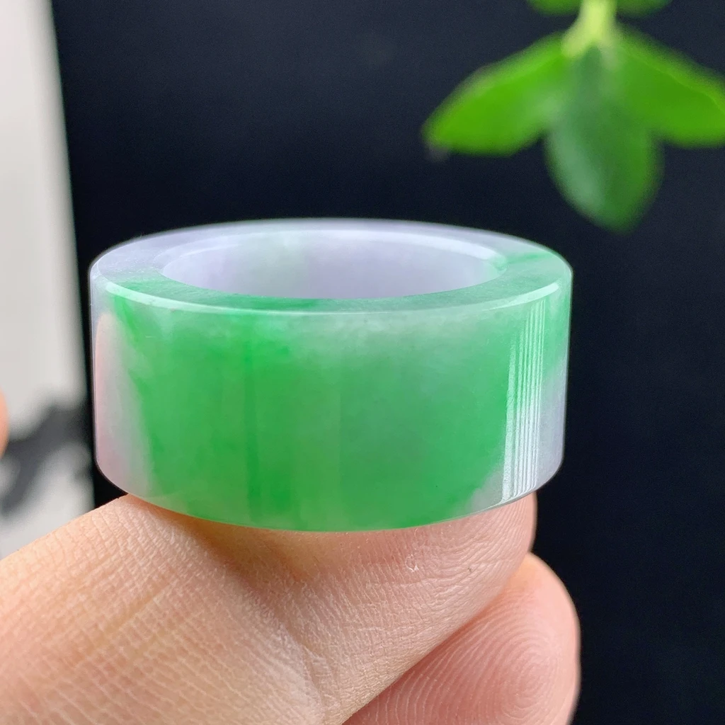 戒指内径21.4玉石老坑飘花缅甸纯天然A货翡翠绿色戒扳指环精美