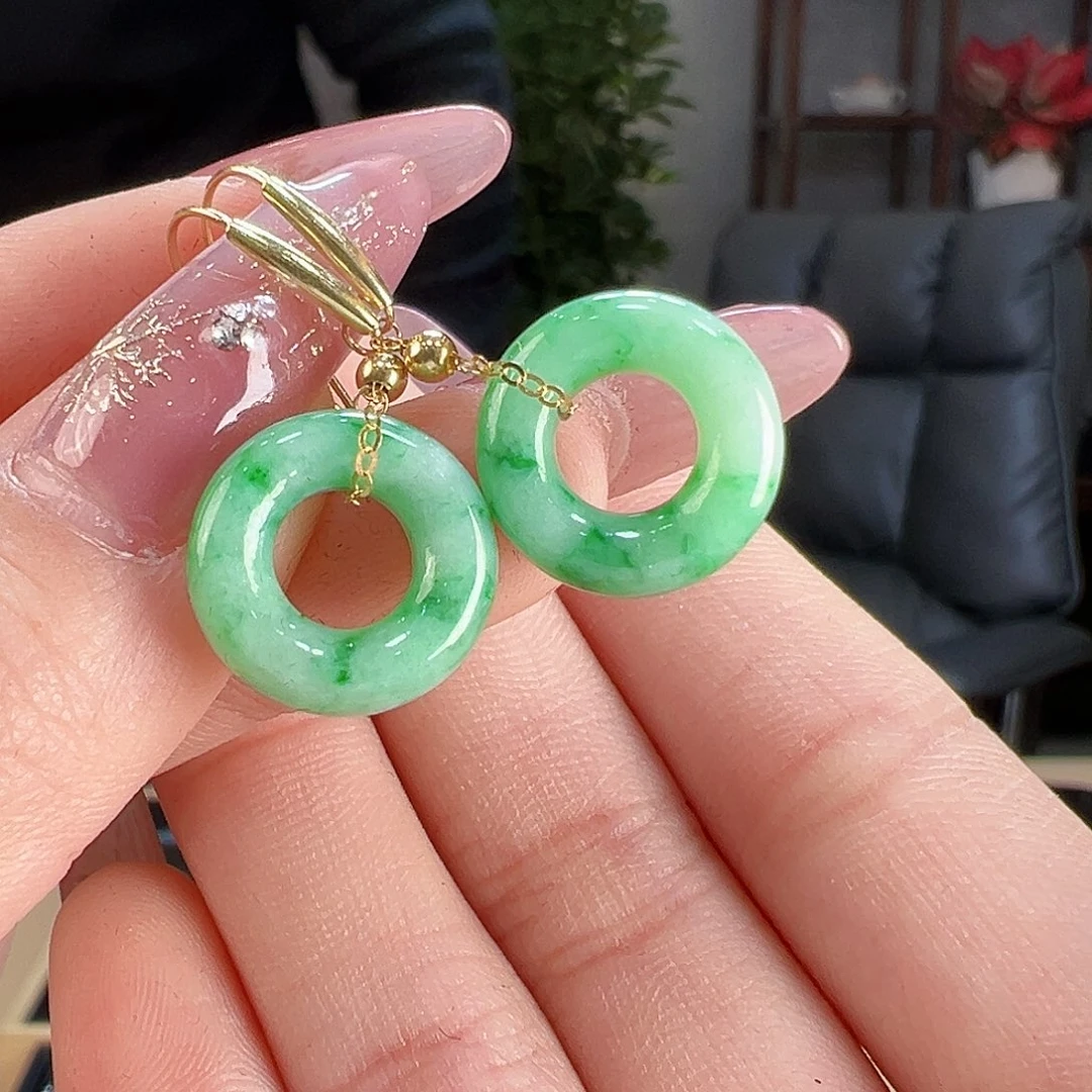 翡翠耳饰18K金镶嵌耳环12