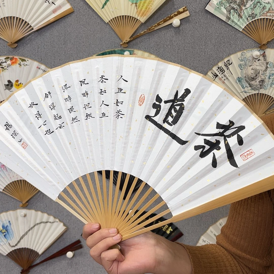 国画95寸玉竹-纯手绘-文玩扇骨（默认粘好）