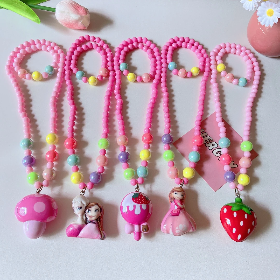 糖果色女儿童休闲风卡通甜美宝宝小女孩项链女童配饰首饰爱心