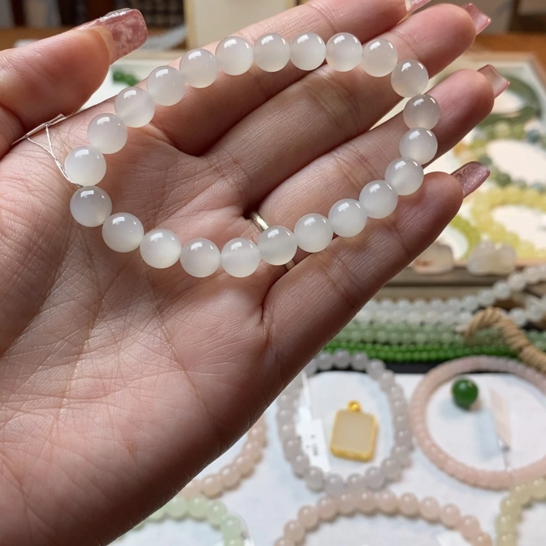 手串未镶嵌和田玉和田玉青海料白玉一线猫卡8mm手串