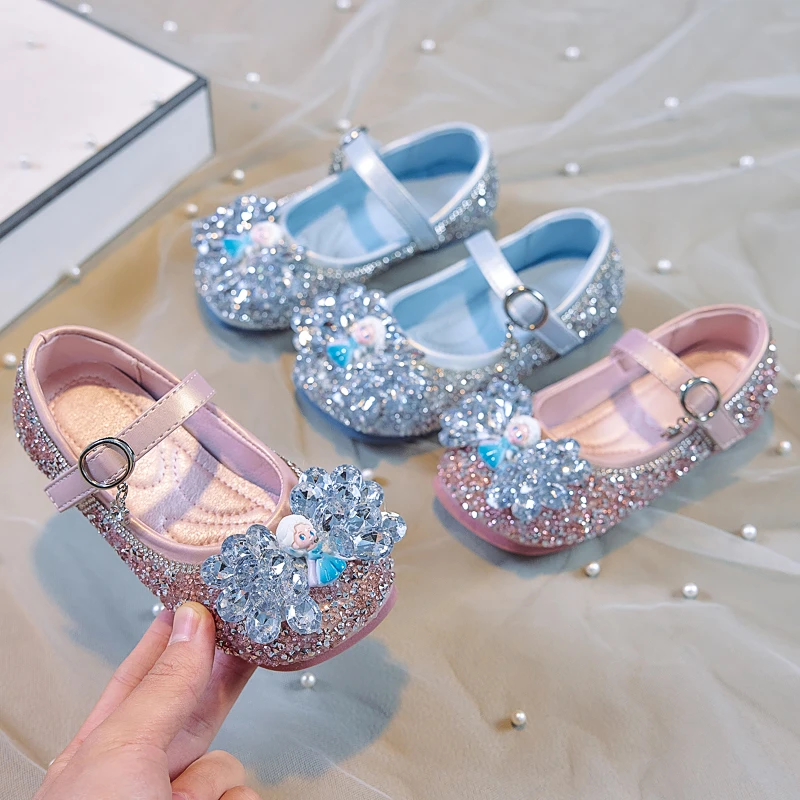 儿童公主鞋子水晶鞋爱莎2025春秋新款女童皮鞋软底宝宝单鞋