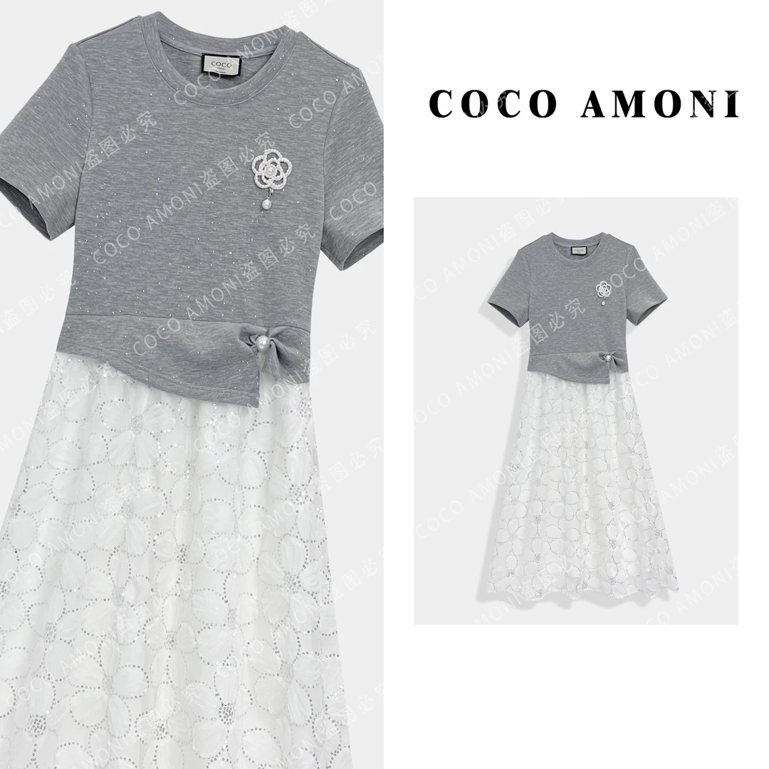 夏日爆款高级设计师女装拼接法式风格修身显瘦气质连衣裙AC174