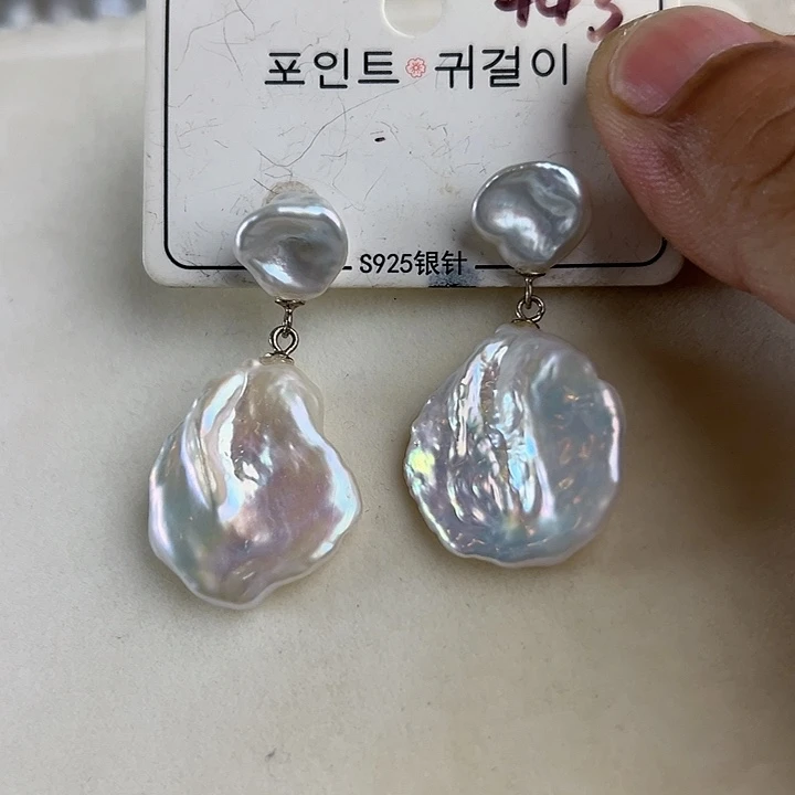 银S925镶嵌淡水珍珠耳饰f****y